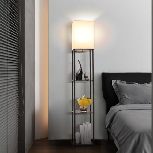 Gupuzm Floor Lamp with Shelves, Modern Square Standing Lamp with for Daily Use