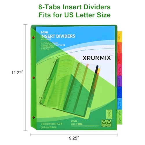 refined 8-Tab Binder Dividers - Index Pockets Divider for Set