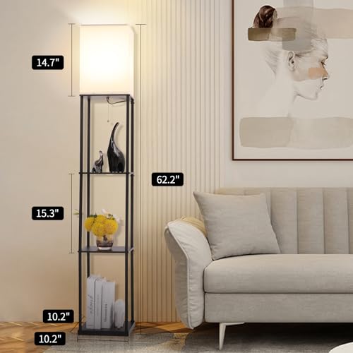 Gupuzm Floor Lamp with Shelves, Modern Square Standing Lamp with for Daily Use