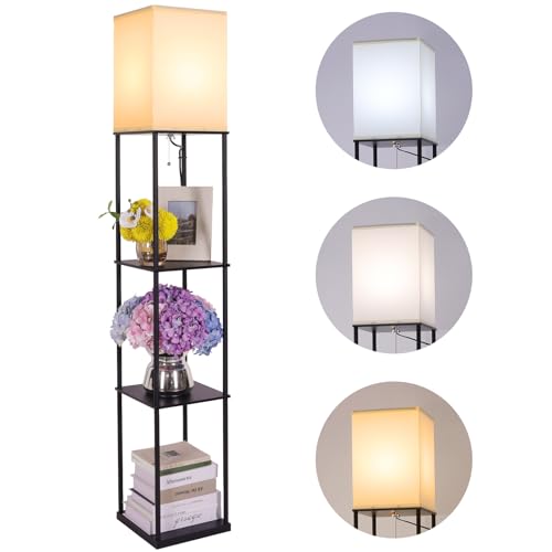 Gupuzm Floor Lamp with Shelves, Modern Square Standing Lamp with for Daily Use