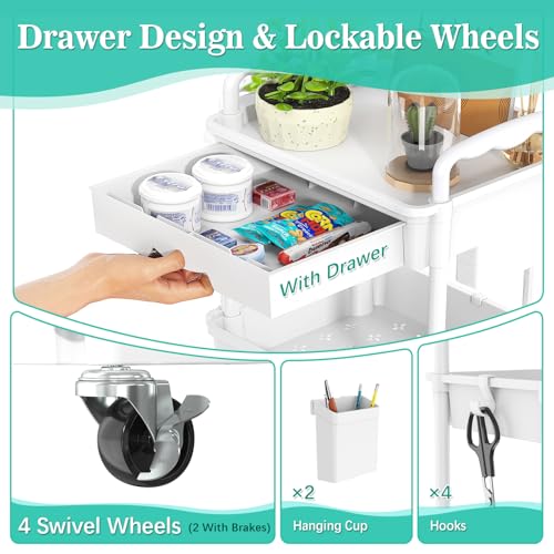 Smart Home SUNALLY 3 Tier Rolling Cart with Drawer, Bathroom Storage Organizer for Daily Use