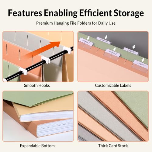 exclusive SUNEE 25 Count Hanging File Folders, Pastel Colors, Hanging
