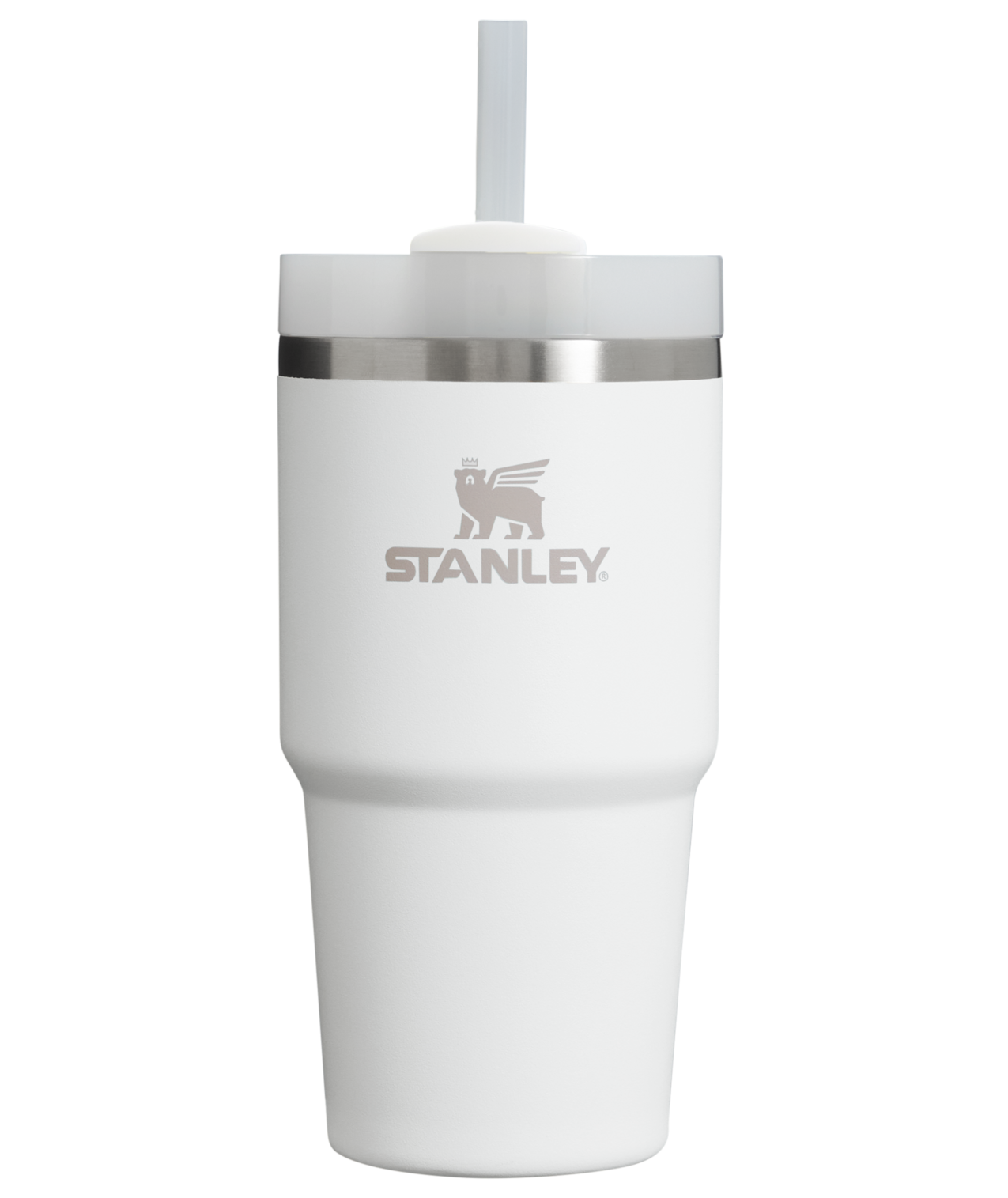 Splash-Resistant FlowState The Quencher H2.0 Flowstate Tumbler  | Stanley Create D329E - Double-Wall Vacuum Insulated Travel Tumbler with Straw - Frost