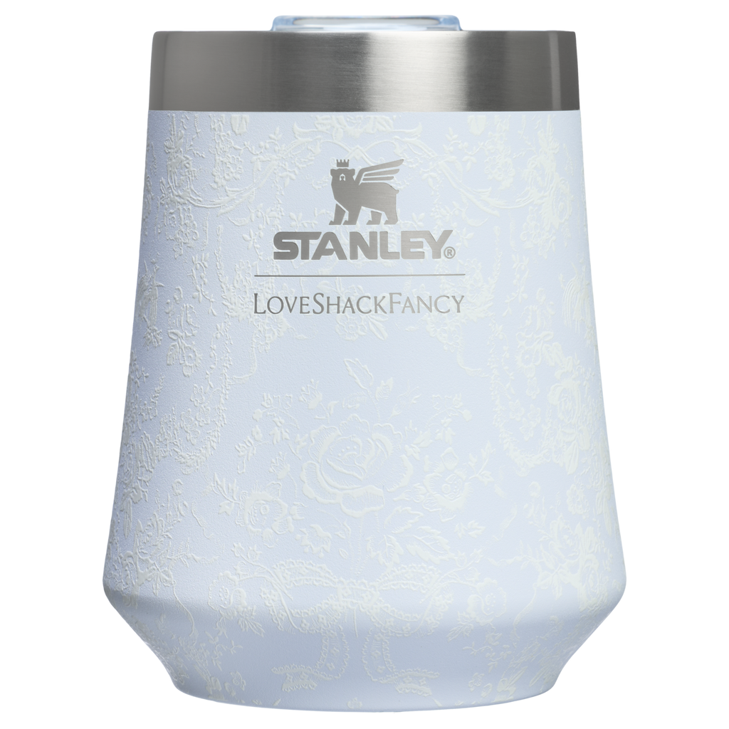Premium Matte Stanley 1913 x LoveShackFancy Holiday Reserve Wine Tumbler D367F - Shatterproof Flavor-Preserving Cocktail Tumbler with Lid - Baby Bow Pink Peppermint