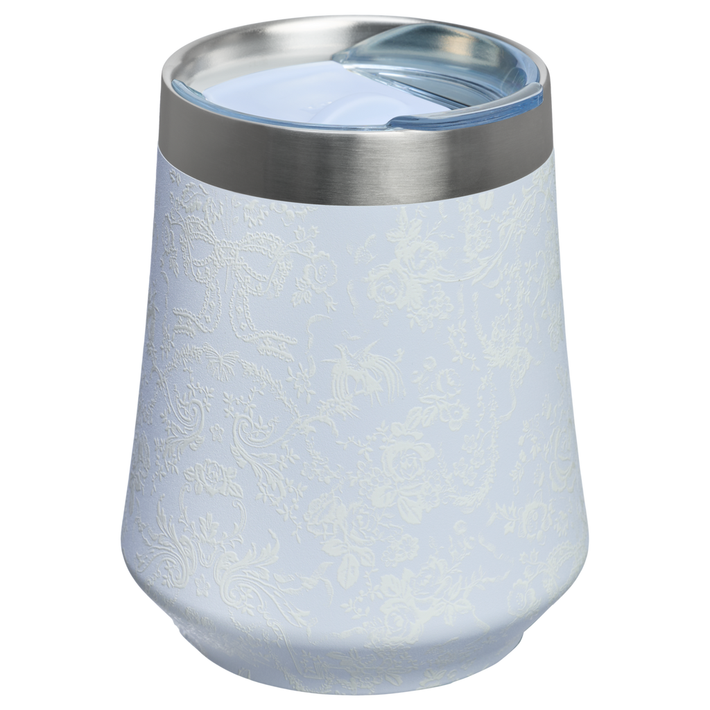 Elegant Stemless Stanley 1913 x LoveShackFancy Holiday Reserve Wine Tumbler D204X - Elegant Stemless Vacuum Insulated Wine Tumbler Detail