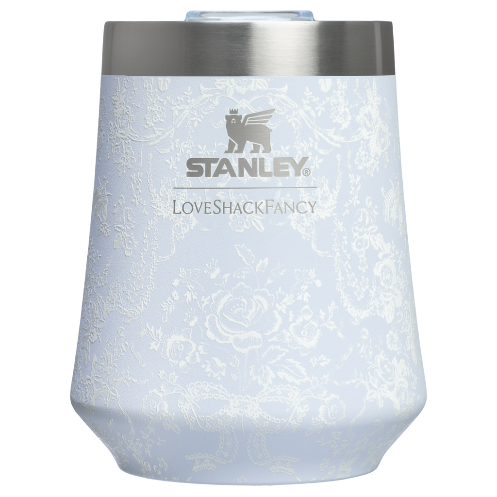 Elegant Stemless Stanley 1913 x LoveShackFancy Holiday Reserve Wine Tumbler D204X - Elegant Stemless Vacuum Insulated Wine Tumbler - Toscana Toile Alpine Blue