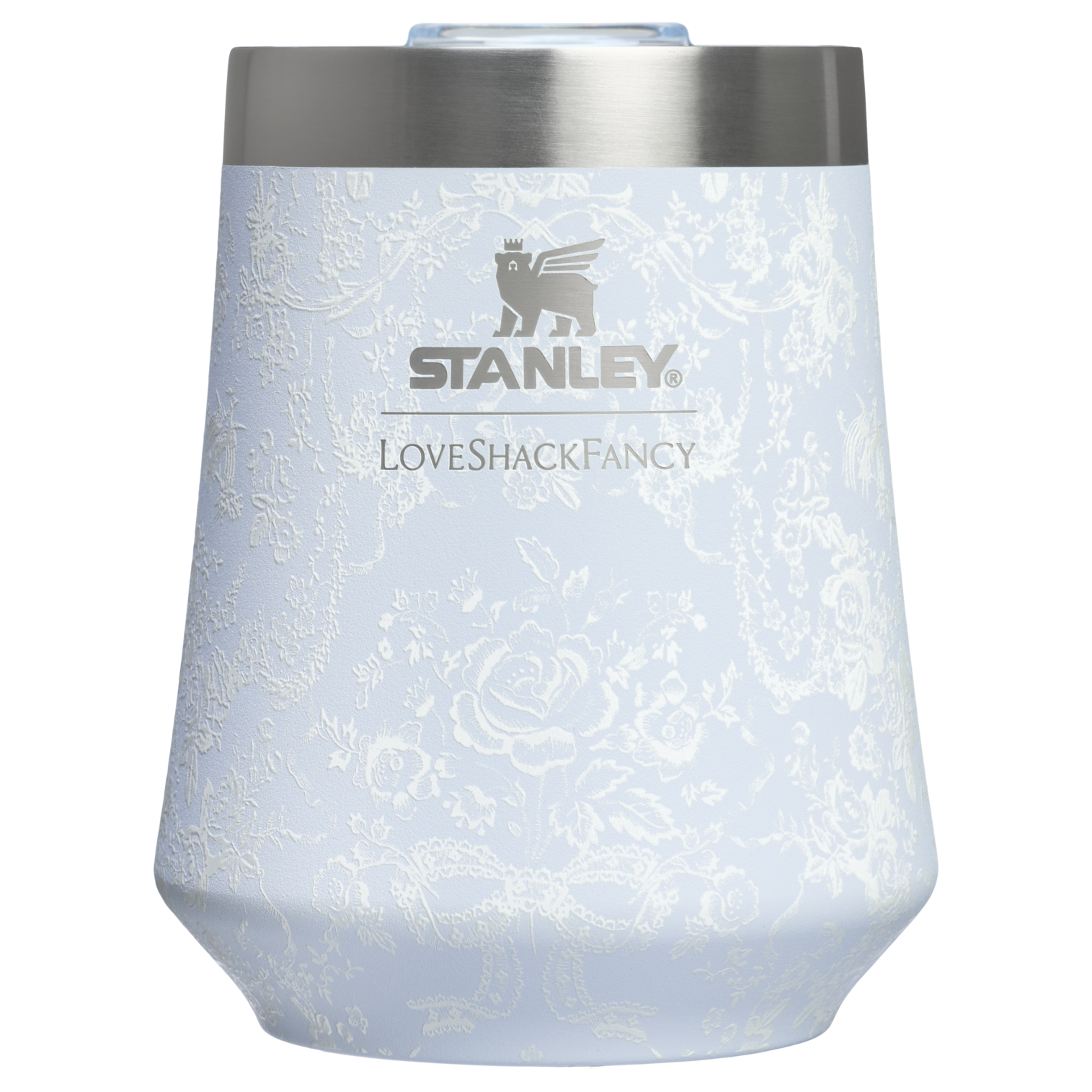 Elegant Stemless Stanley 1913 x LoveShackFancy Holiday Reserve Wine Tumbler D204X - Elegant Stemless Vacuum Insulated Wine Tumbler - Toscana Toile Alpine Blue