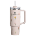 Insulated Travel The Quencher H2.0 Flowstate Tumbler D363L - Premium Stainless Steel Straw Cup for All-Day Hydration - Rose Quartz Bouquets