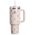 Double-Wall Vacuum The Quencher H2.0 Flowstate Tumbler D362R - Premium Stainless Steel Straw Cup for All-Day Hydration - Rose Quartz Bouquets
