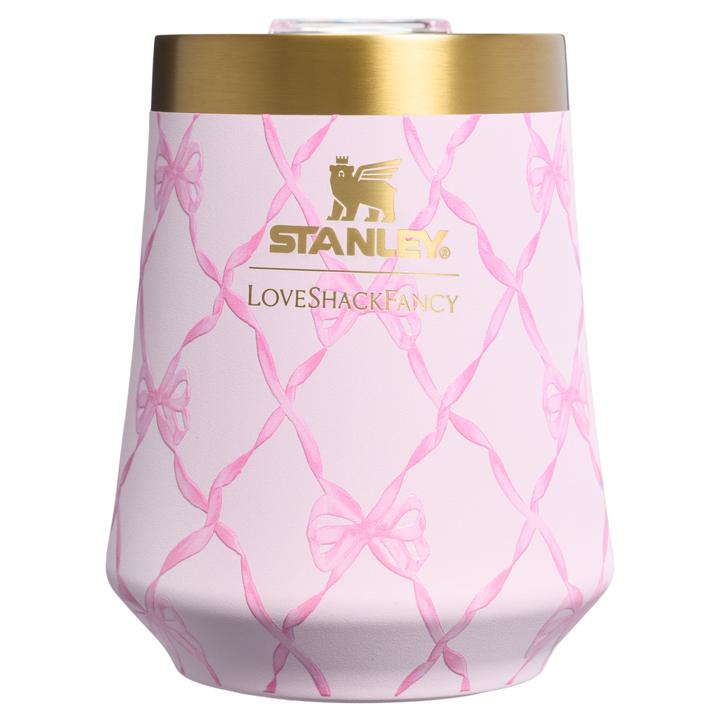 Elegant Stemless Stanley 1913 x LoveShackFancy Holiday Reserve Wine Tumbler D204X - Elegant Stemless Vacuum Insulated Wine Tumbler Detail
