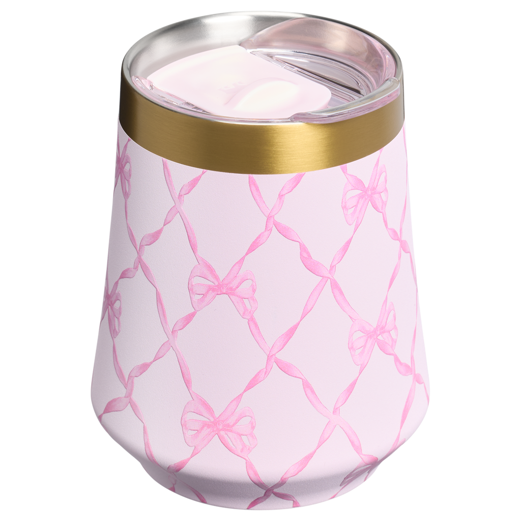 Elegant Stemless Stanley 1913 x LoveShackFancy Holiday Reserve Wine Tumbler D204X - Elegant Stemless Vacuum Insulated Wine Tumbler Detail