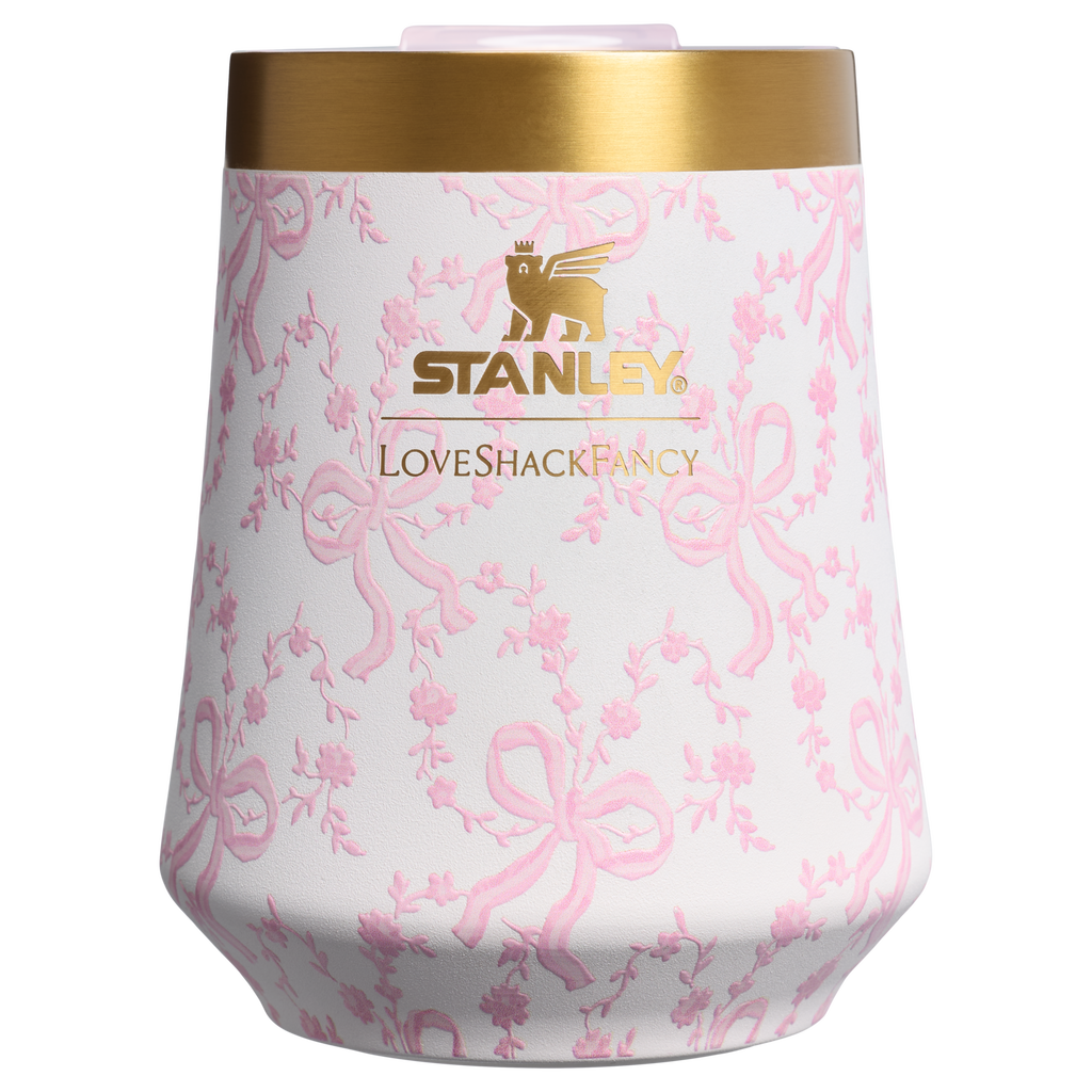 Elegant Stemless Stanley 1913 x LoveShackFancy Holiday Reserve Wine Tumbler D204X - Elegant Stemless Vacuum Insulated Wine Tumbler - Coquette Bow Chantilly