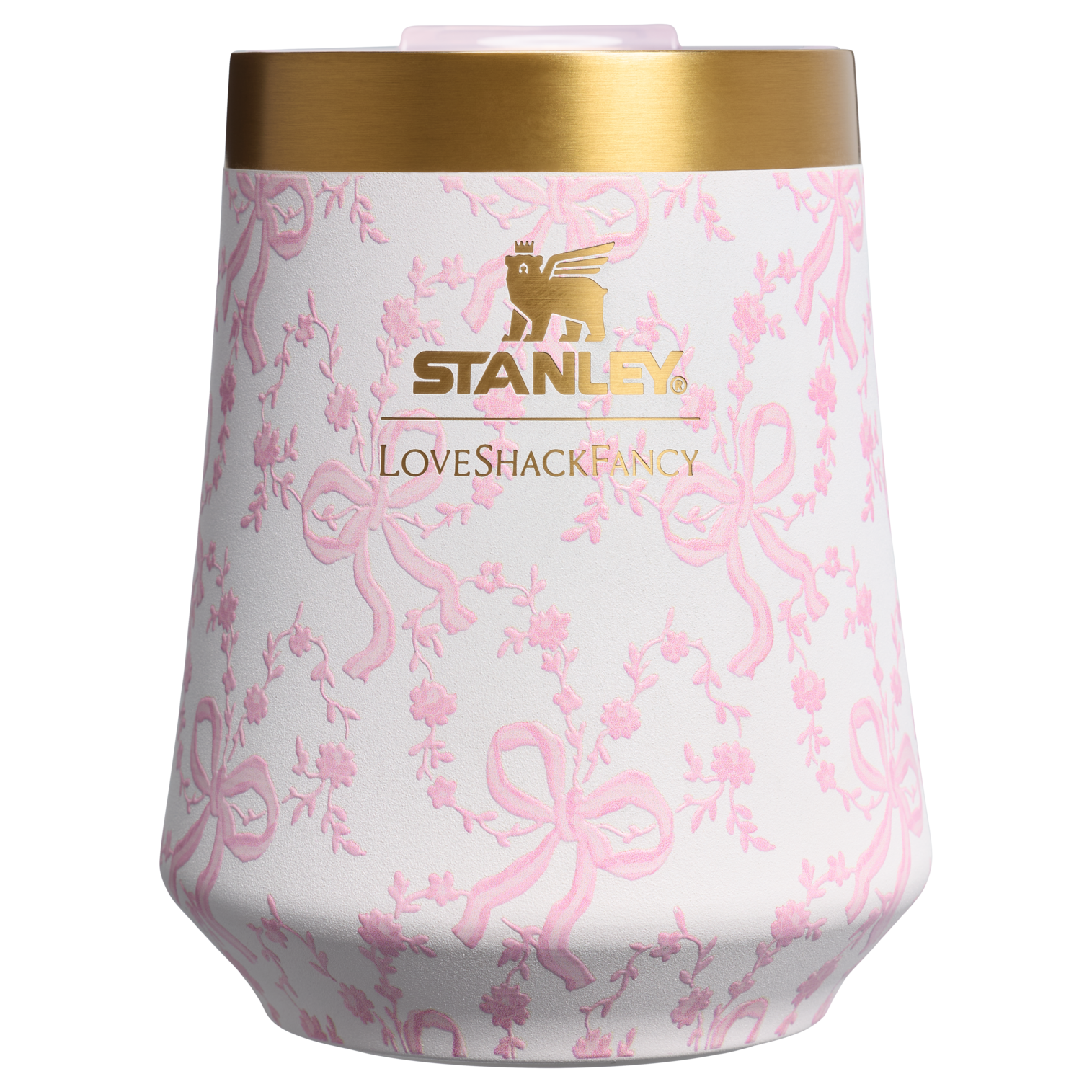 Elegant Stemless Stanley 1913 x LoveShackFancy Holiday Reserve Wine Tumbler D204X - Elegant Stemless Vacuum Insulated Wine Tumbler - Coquette Bow Chantilly