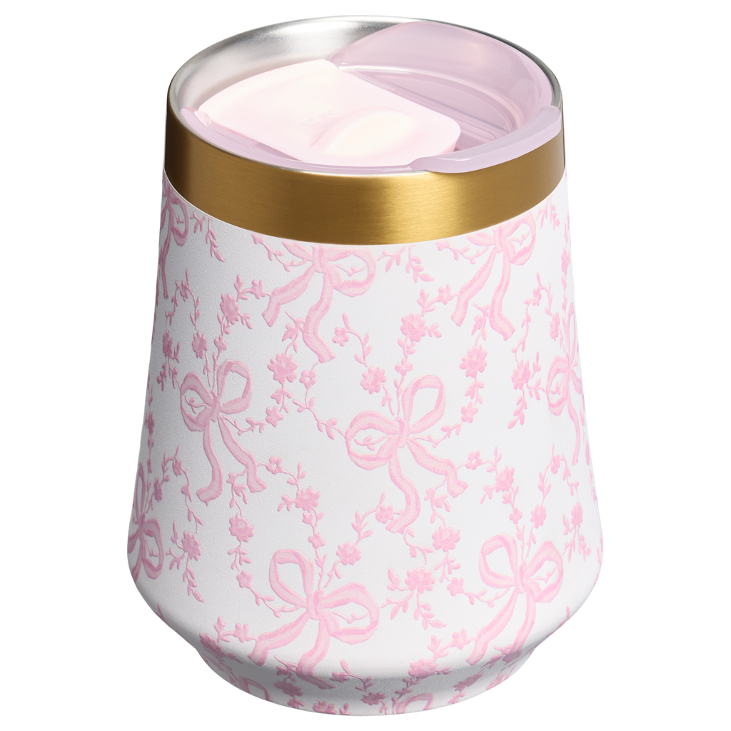 Elegant Stemless Stanley 1913 x LoveShackFancy Holiday Reserve Wine Tumbler D204X - Elegant Stemless Vacuum Insulated Wine Tumbler Detail