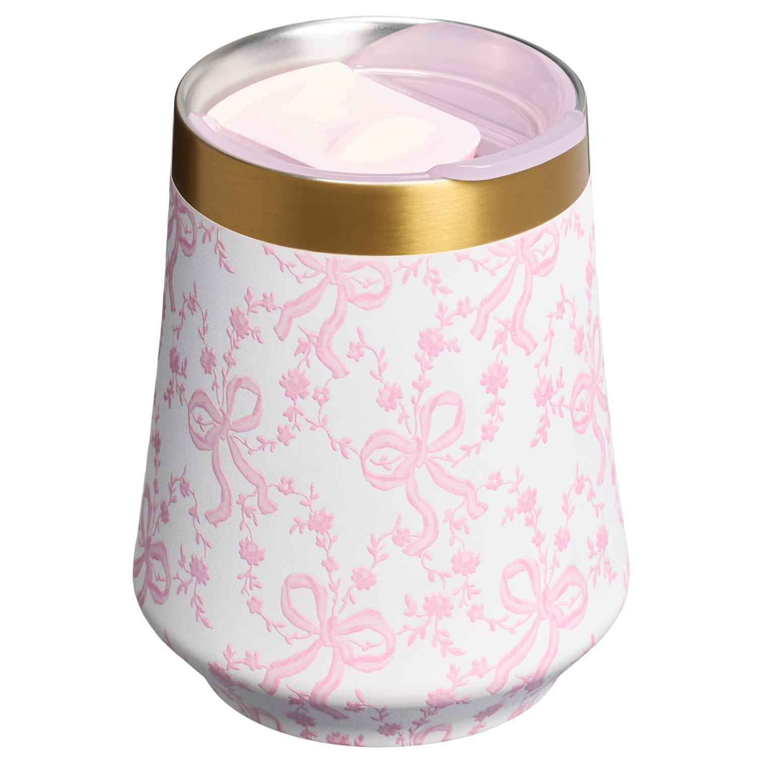 Elegant Stemless Stanley 1913 x LoveShackFancy Holiday Reserve Wine Tumbler D204X - Elegant Stemless Vacuum Insulated Wine Tumbler Detail