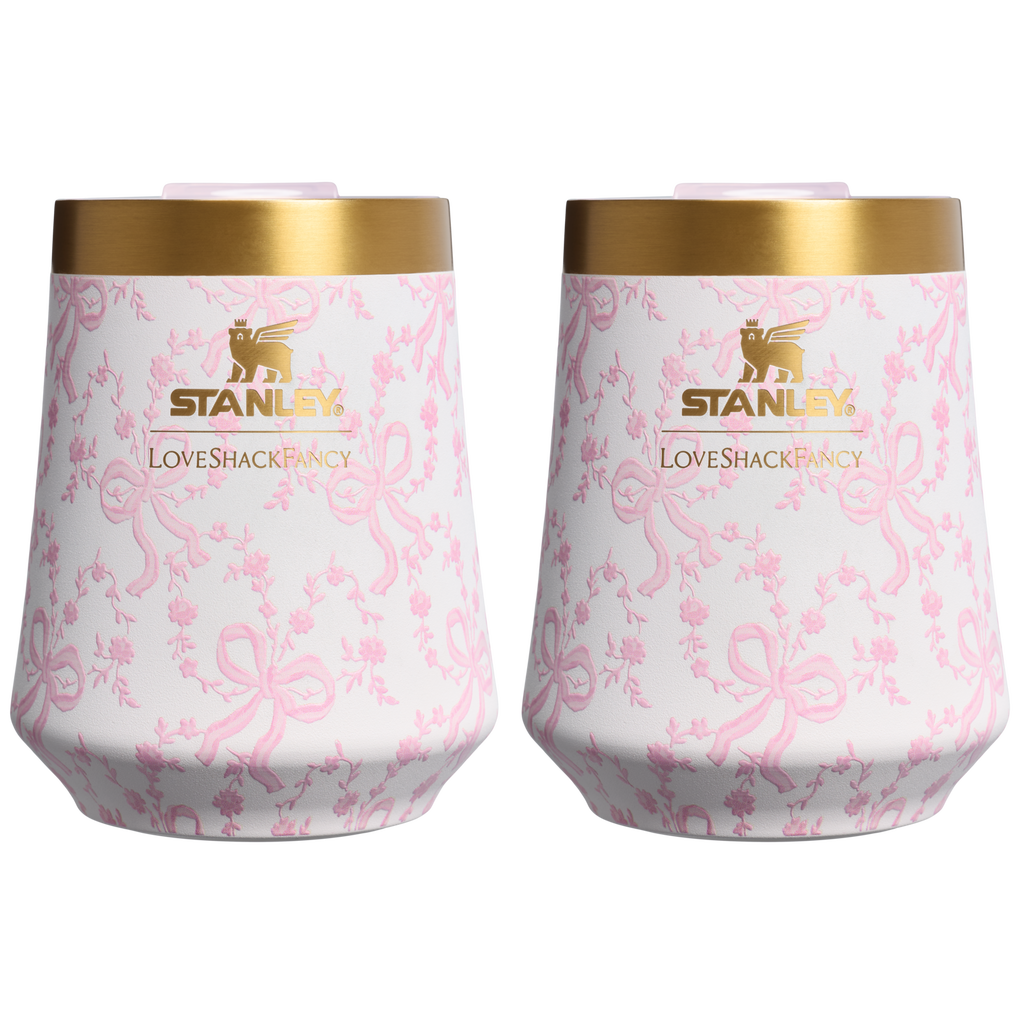 Shatterproof Luxury Stanley 1913 x LoveShackFancy Holiday The Reserve Wine Tumbler Set | 2-pack D205C - Reserve Collection Stainless Steel Whiskey Cup - Coquette Bow Chantilly