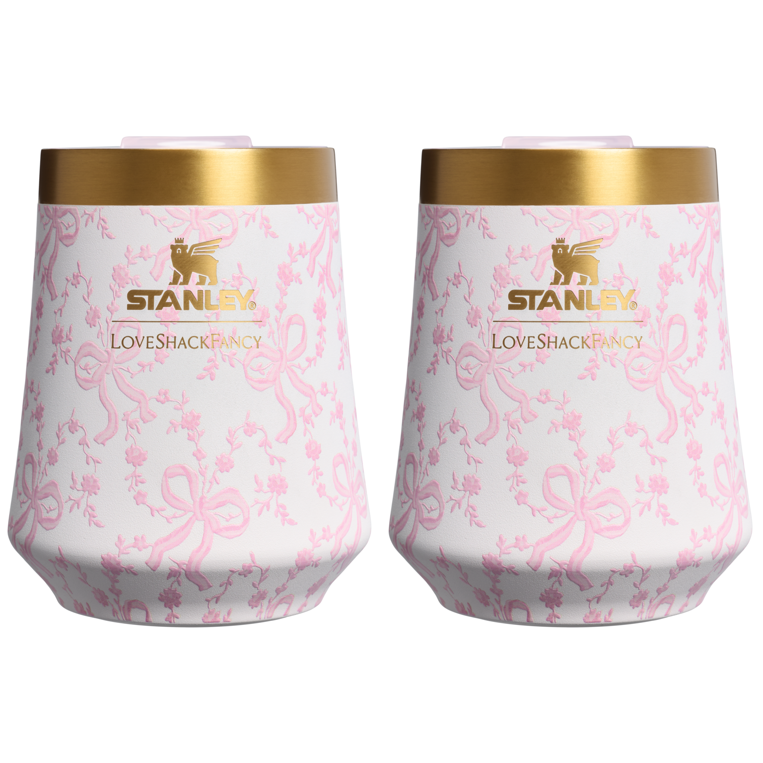 Shatterproof Luxury Stanley 1913 x LoveShackFancy Holiday The Reserve Wine Tumbler Set | 2-pack D205C - Reserve Collection Stainless Steel Whiskey Cup - Coquette Bow Chantilly