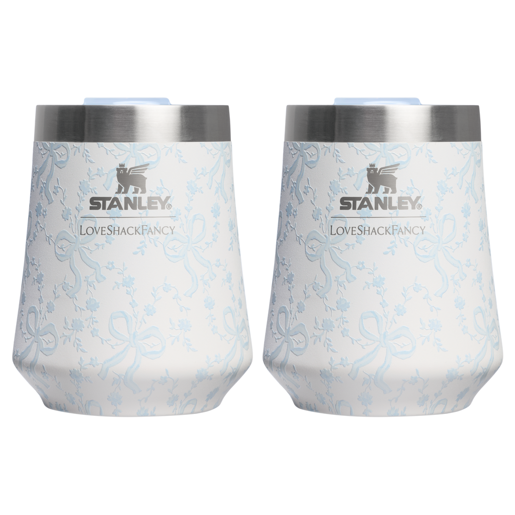 Shatterproof Luxury Stanley 1913 x LoveShackFancy Holiday The Reserve Wine Tumbler Set | 2-pack D205C - Reserve Collection Stainless Steel Whiskey Cup - Coquette Bow Winter Ice