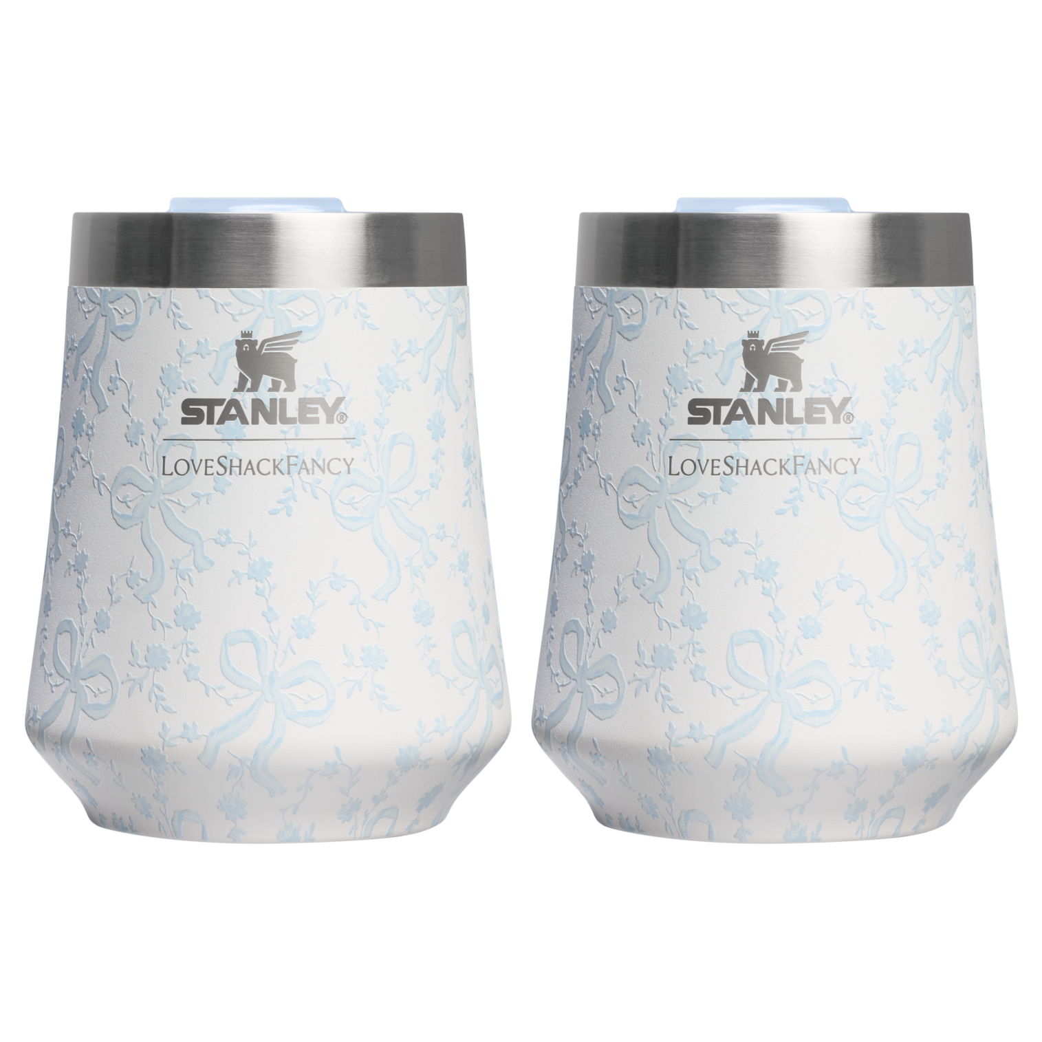 Shatterproof Luxury Stanley 1913 x LoveShackFancy Holiday The Reserve Wine Tumbler Set | 2-pack D205C - Reserve Collection Stainless Steel Whiskey Cup - Coquette Bow Winter Ice